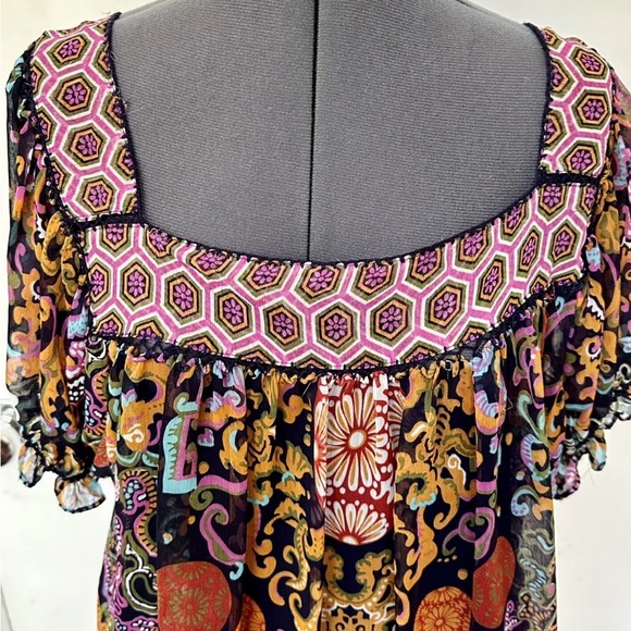 BOHO ECI New York POLYESTER CHIFFON PEASANT SMOCK TOP CAMISOLE LINING XL HIPPIE - Picture 2 of 5